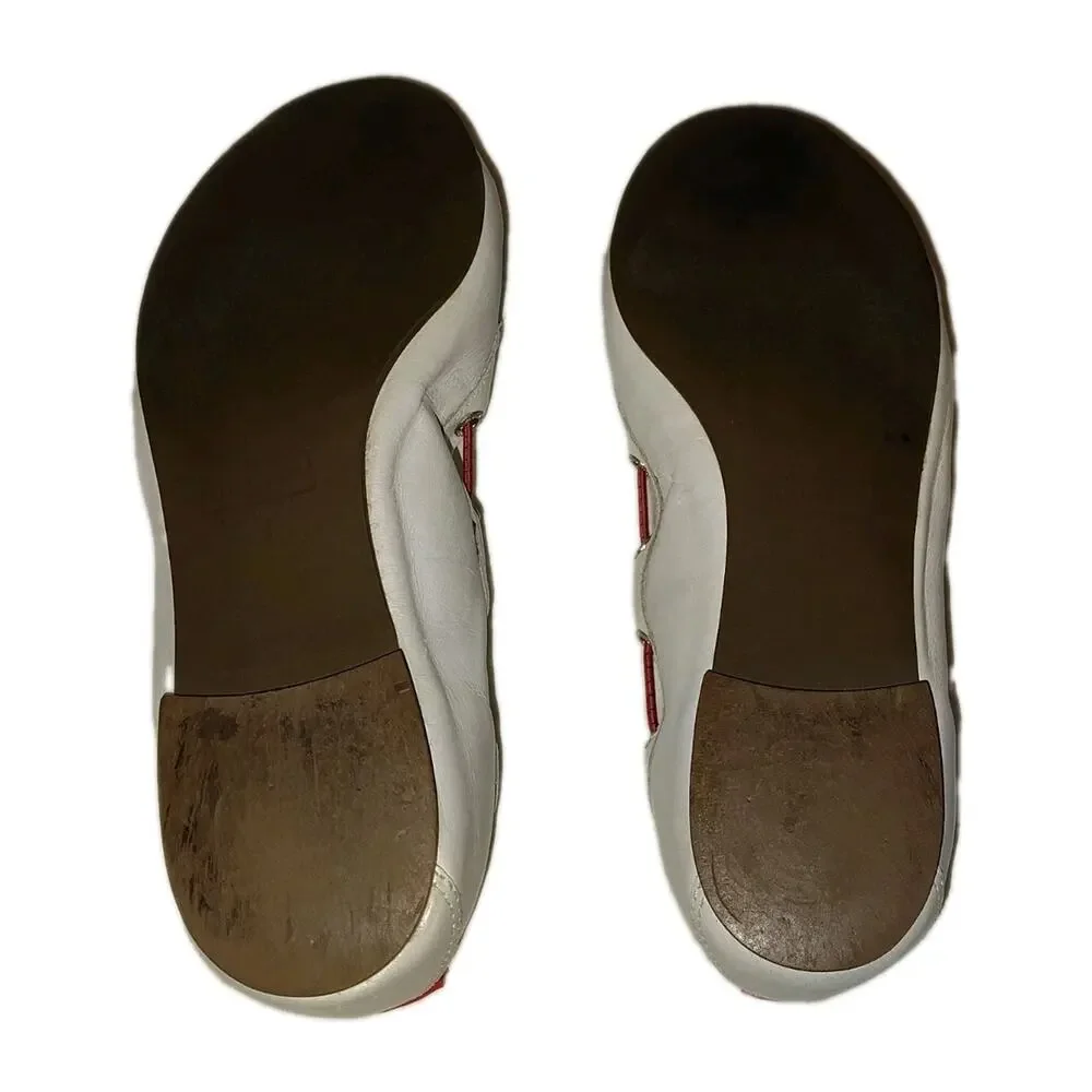 Hunter Leather Cinch Ballet Flats White Red Accent Size 8